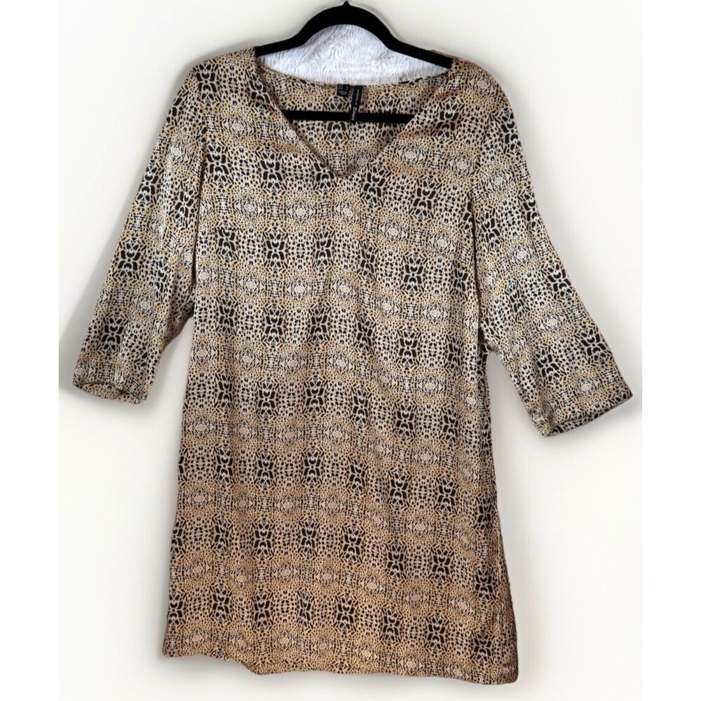 MNG Mango Dress Women Size 8 Animal‎ Print Tunic Boho Neutral Tones V-Neck